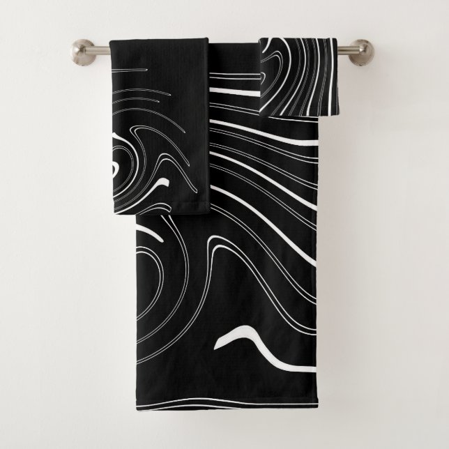 Abstract Art Black White Lines Twirl Minimalism Ba Bath Towel Set (Insitu)