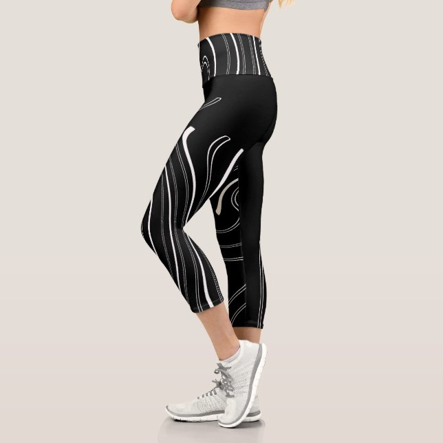 Abstract Art Black White Lines Twirl Minimalism Capri Leggings (Left)