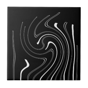 Abstract Art Black White Lines Twirl Minimalism Ce Tile
