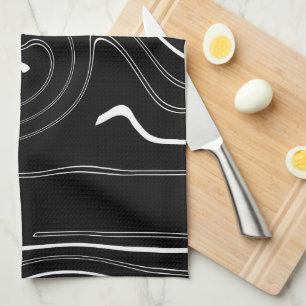 Abstract Art Black White Lines Twirl Minimalism Kitchen Towel