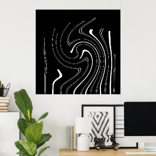 Abstract Art Black White Lines Twirl Minimalism Po Poster