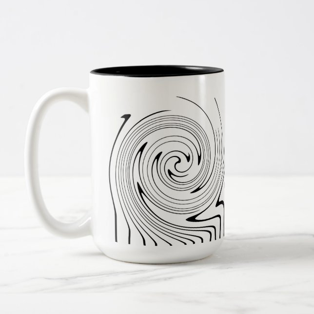 Abstract Art Black White Lines Twirl Minimalism Two-Tone Coffee Mug (Left)