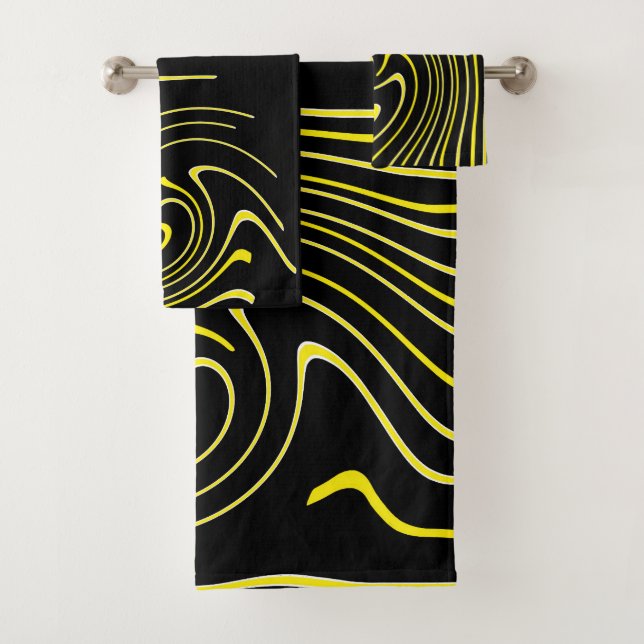 Abstract Art Black White Yellow Lines Minimalism Bath Towel Set (Insitu)