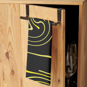 Abstract Art Black White Yellow Lines Minimalism Kitchen Towel