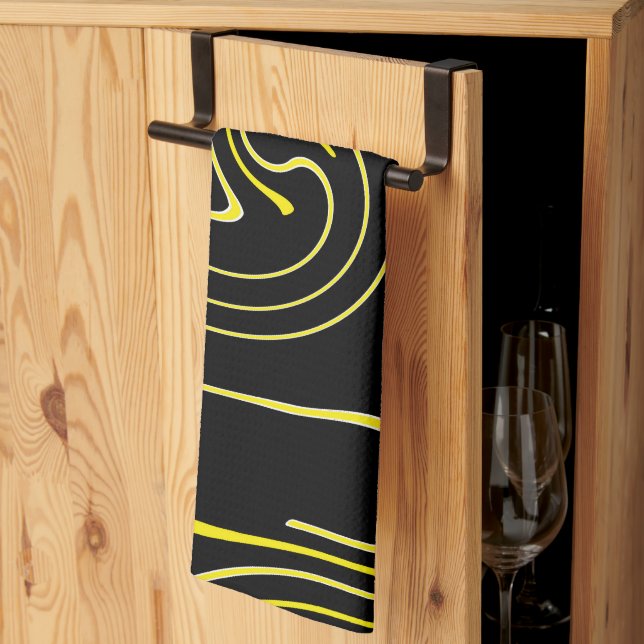 Abstract Art Black White Yellow Lines Minimalism Kitchen Towel (Thirds Fold)