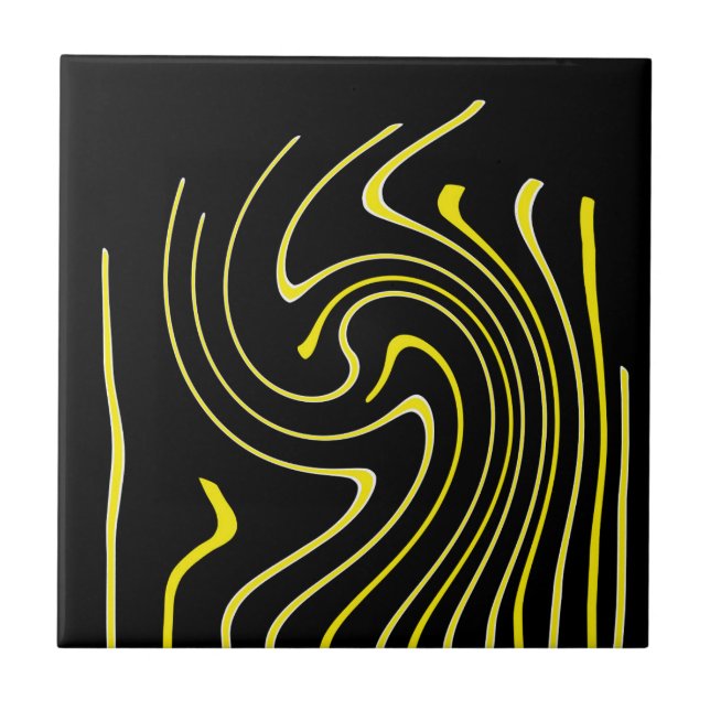 Abstract Art Black White Yellow Lines Minimalism Tile (Front)