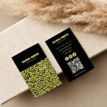 abstract art black yellow script business card