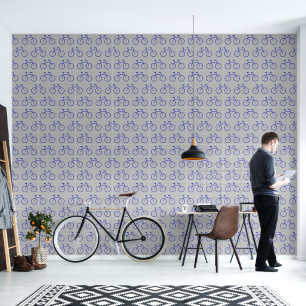 Abstract Art Blue Bicycle Grey Medium Pattern Wallpaper