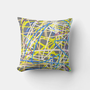 Abstract Art Blue Grey Yellow Cushion Throw Pillow