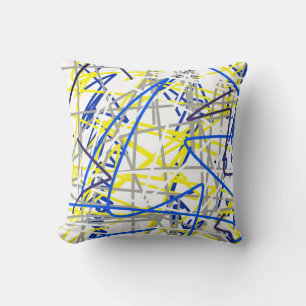Abstract Art Blue Grey Yellow Cushion Throw Pillow