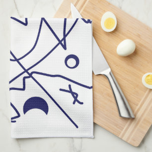 Abstract Art Blue White Line Circles Minimalism Kitchen Towel