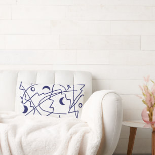 Abstract Art Blue White Line Circles Minimalism Lumbar Pillow