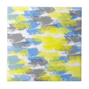 Abstract Art Blue Yellow Grey White Minimalism Tile