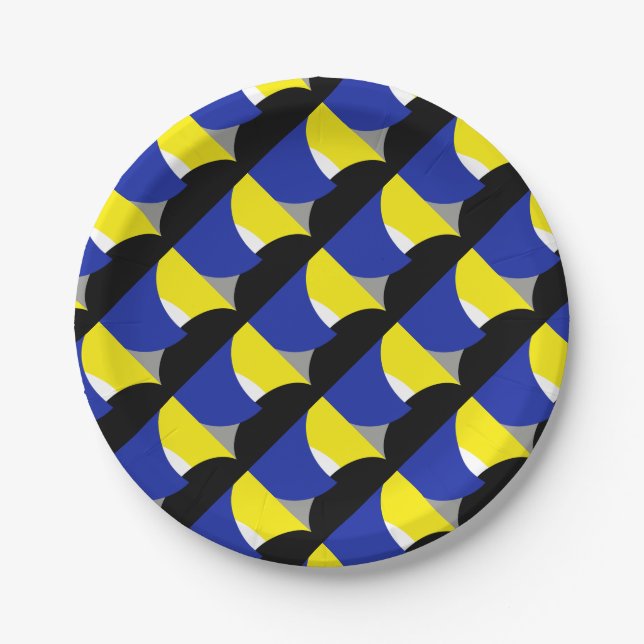 Abstract Art Blue Yellow Paper Plate (Front)