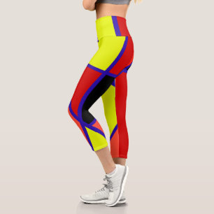Abstract Art Blue Yellow Red Minimalism Capri Leggings