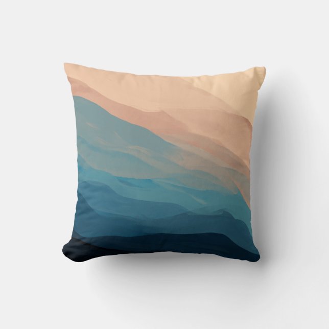Abstract Art Blush Pink and Blue Watercolor iPhone Throw Pillow (Front)