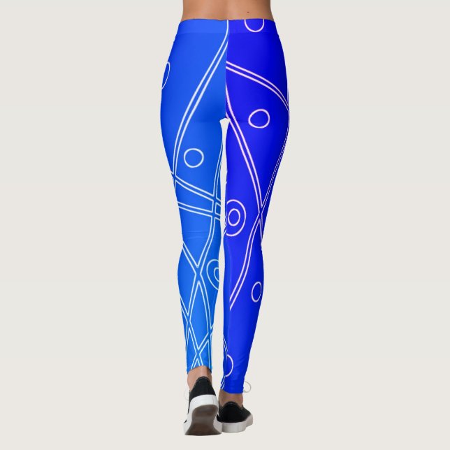 Abstract Art Bright Blue Line Circles Minimalism Leggings (Back)