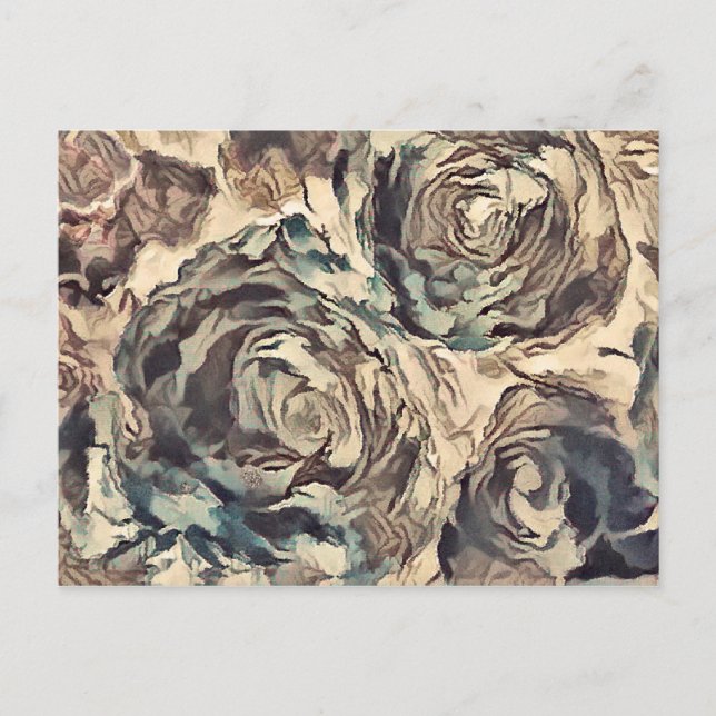 Abstract art brush textured roses print brown beig invitation postcard (Front)