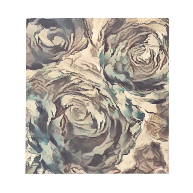 Abstract art brush textured roses print brown beig notepad (Front)