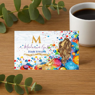 Abstract Art Bubbles Golden Monogram Hair Stylist  Business Card