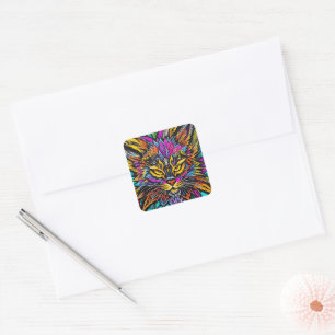 abstract art cat square sticker