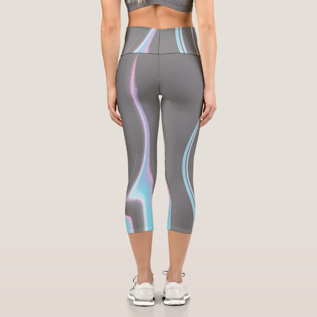 Abstract Art Charcoal Grey Blue White Minimalism Capri Leggings (Back)