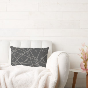 Abstract Art Charcoal White Line Circle Minimalism Lumbar Pillow