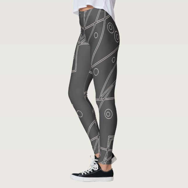 Abstract Art Chrcoa lWhite Line Circles Minimalism Leggings (Left)