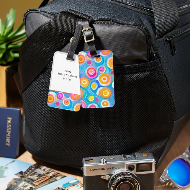 Abstract Art Circles Bright Colours Travel Info Luggage Tag (Front & Back)