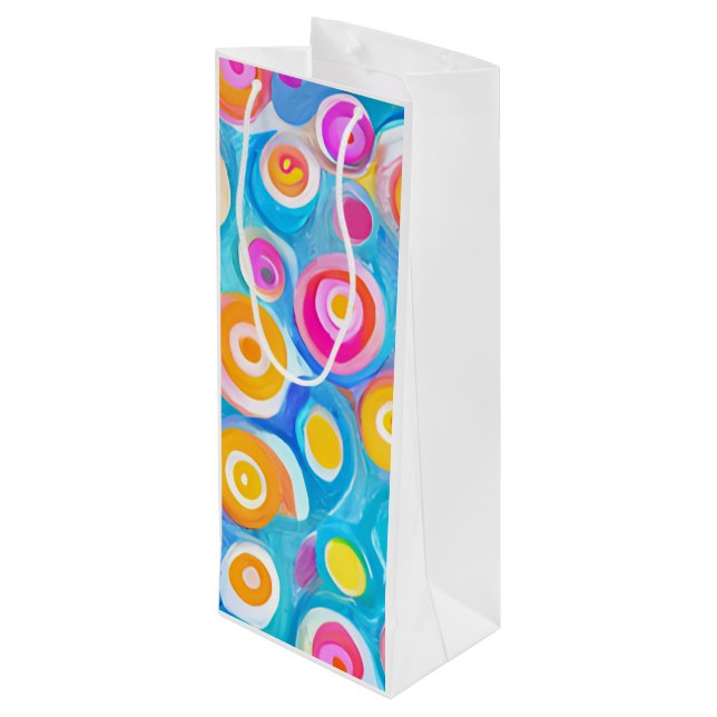 Abstract Art Circles Colourful Playful Fun  Wine Gift Bag (Back Angled)