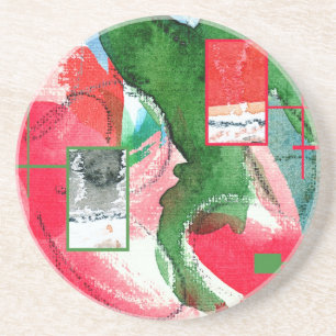 abstract art collage, mixed media and watercolor 2 coaster