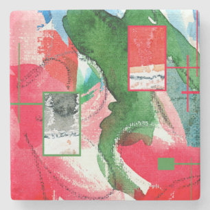 abstract art collage, mixed media and watercolor 2 stone coaster