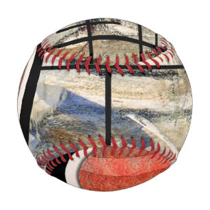 abstract art collage, mixed media and watercolor 3 baseball