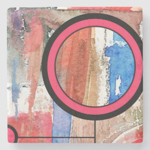 abstract art collage, mixed media and watercolor 4 stone coaster