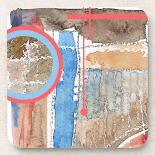 abstract art collage, mixed media and watercolor 5 coaster