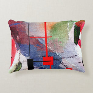 abstract art collage, mixed media and watercolor accent pillow