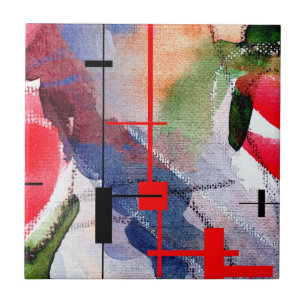 abstract art collage, mixed media and watercolor tile