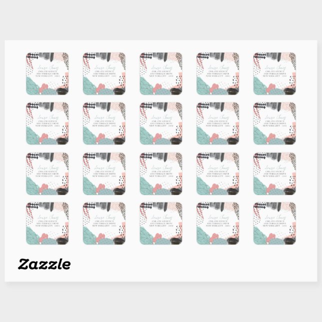 Abstract Art Collage Return Address Customized Square Sticker (Sheet)