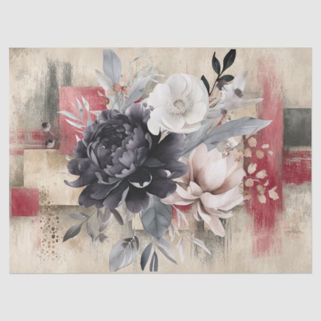 Abstract Art College Distressed Florals Decoupage Tissue Paper (Front)