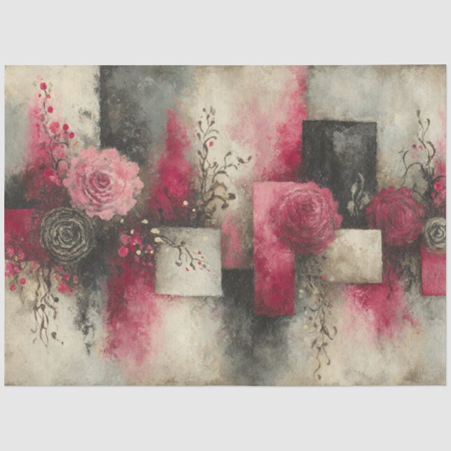 Abstract Art College Distressed Florals Decoupage Tissue Paper (Front)