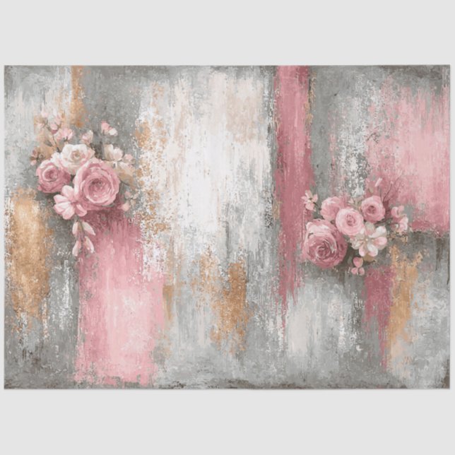Abstract Art College Distressed Florals Decoupage Tissue Paper (Front)