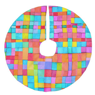 Abstract Art Colourful Modern Holiday Decor Faux Linen Tree Skirt