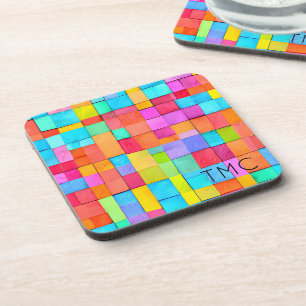 Abstract Art Colourful Monogram INITIALS Modern Fu Coaster