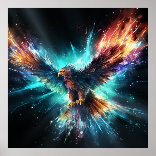Abstract Art Colourful Phoenix Flying Poster (Front)