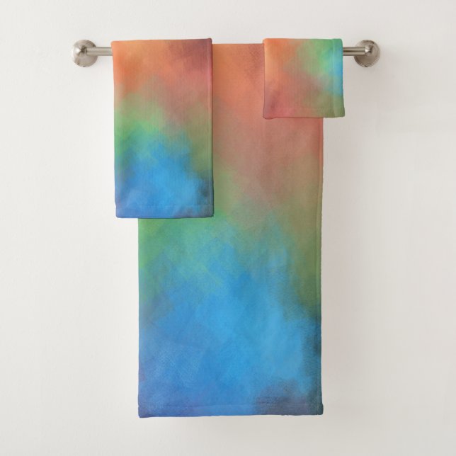 Abstract Art Colourful Red Yellow Blue Green Black Bath Towel Set (Insitu)