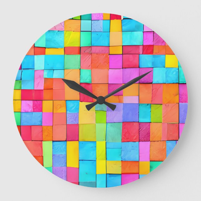 Abstract Art Colourful Woven Paper Design Large Clock (Front)