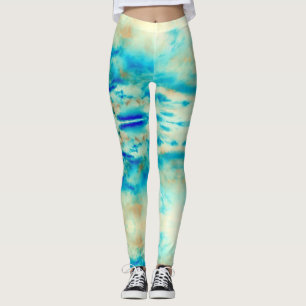 Abstract art cream blue turquoise women's leggings
