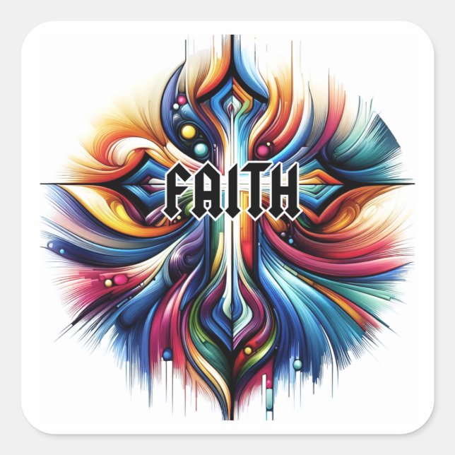 Abstract Art Cross Faith Square Sticker (Front)