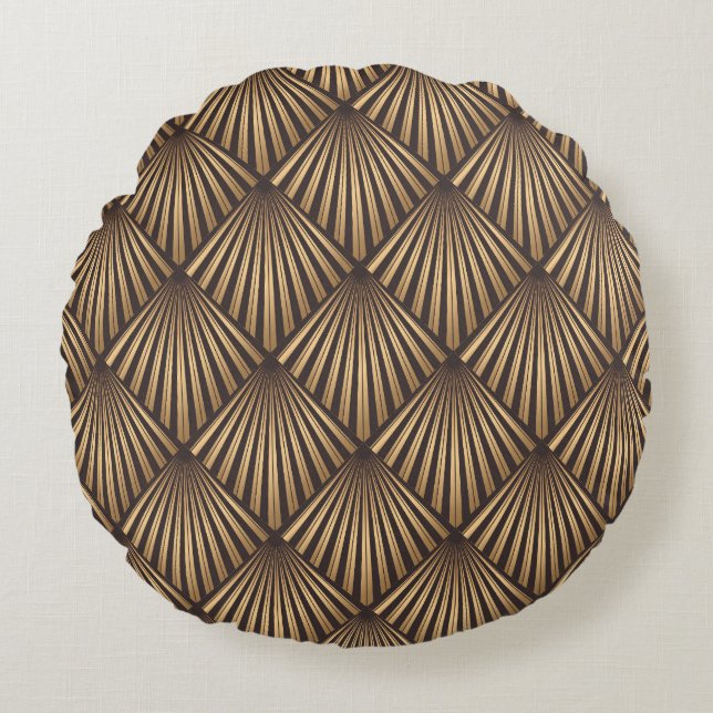 Abstract Art Deco: Gold Elegance. Round Pillow (Front)