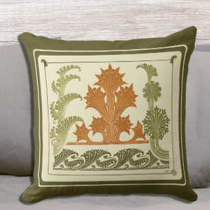 Abstract Art Deco Handsome Leaves Nature Design Throw Pillow